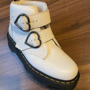 Dr Martens White Leather Devon Boots with Heart Buckles